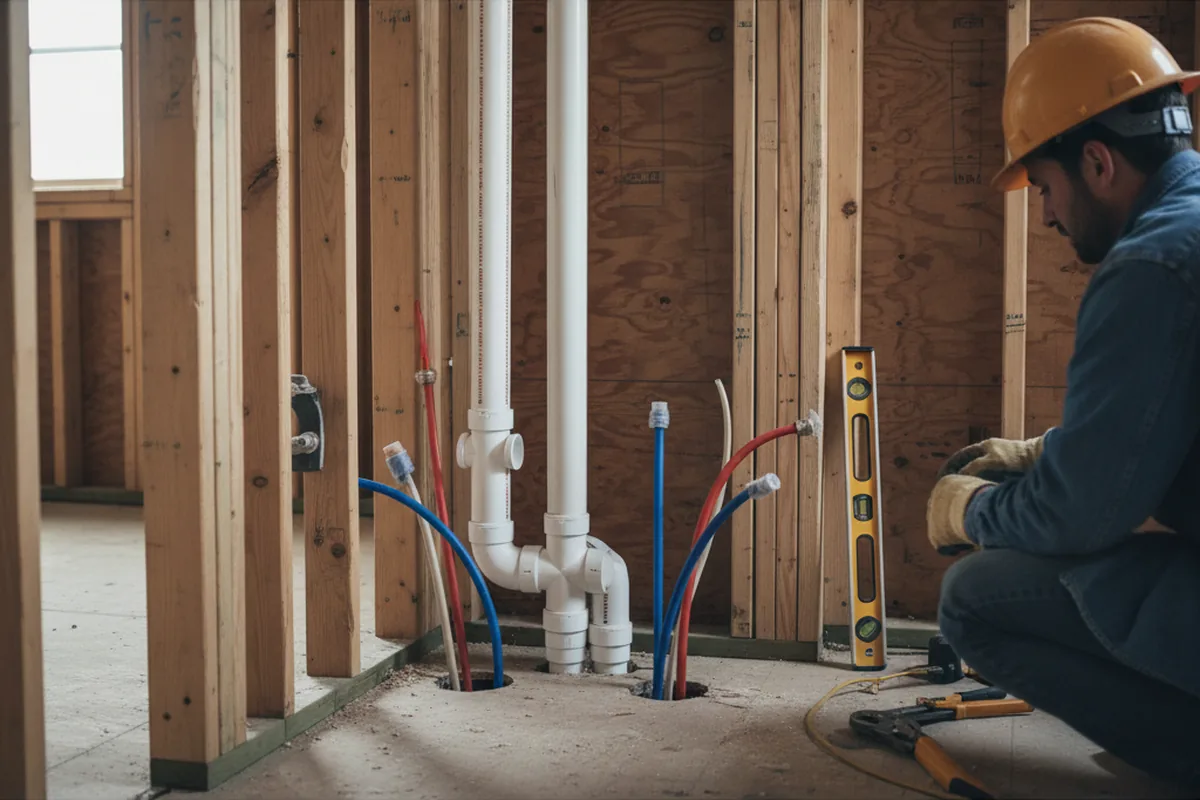 Drain and supply rough-in during Sump Pump Repair in Bergenfield